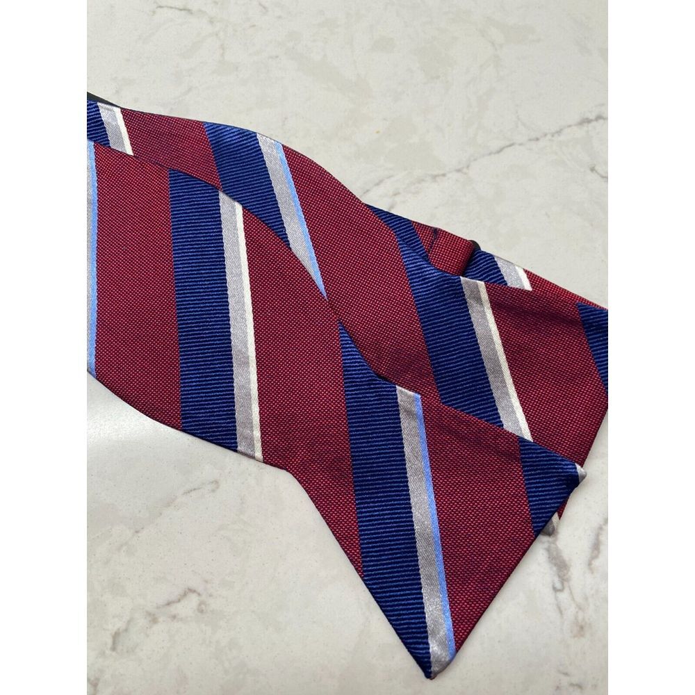 JoS. A.‎ Bank Men's Red & Blue Stripe 100% Silk Adjustable Regular Size Bow Tie